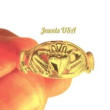 Celtic Claddagh Engagement ring real 14k yellow gold Irish Wedding Jewelry