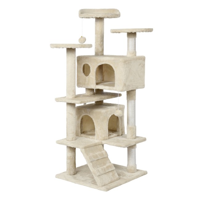 Cat Tree Furniture Kitten House Play Tower Scratcher 51" Beige Condo Post Bed 