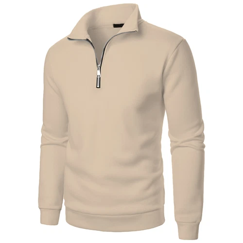 Herren Viertel Reißverschluss Pullover Slim Fit Leichter Stehkragen Langarm Sweater - Bild 20 von 43