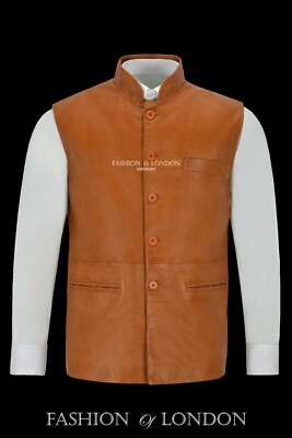 Herren Echt Leder Weste Mandarinkragen hellbraun Napa Indianer Ethno Vest 3946