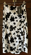 Pretty Little Thing Cow Print Strapless Mini Dress Sz 10 Faux Fur Black & White