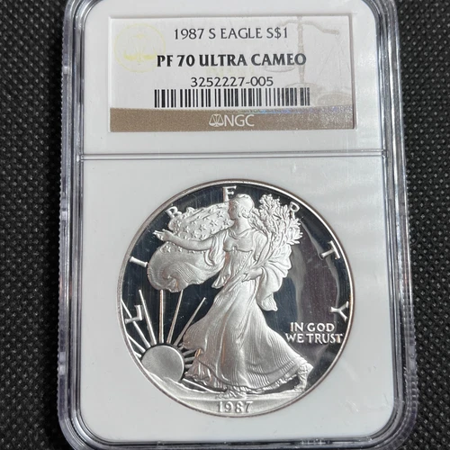 1987 S PROOF SILVER EAGLE NGC PF70 RARE GEN 13.5 (SEE DESCIP) BROWN LABEL #525