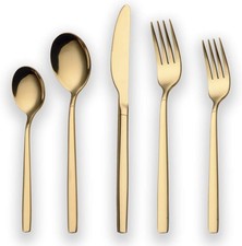 20 Piece Titanium Gold Plated Stainless Steel Flatware Set 20 Pieces Golden