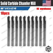 10PCS 1/4" 4 Flute 90 Degree Carbide Chamfer Mills - Single End - AlTiN Coated
