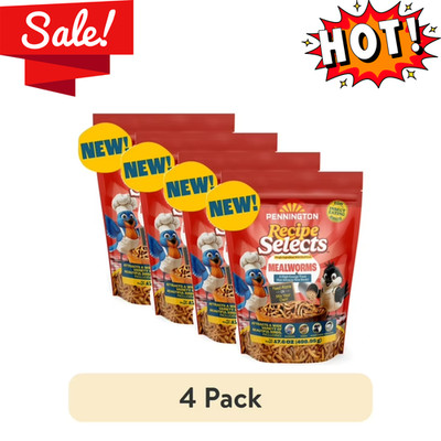 4 Pack Pennington Recipe Selects Dried Mealworms Wild Bird Food 17.6 oz Bag