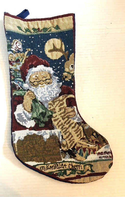 Needlepoint Christmas Stocking- Santa Checking His List 16” Tall
