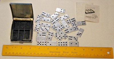 28 Tiles Metal Double-6's Dominoes Set ~ Pocket ~ Mini ~ Travel w/Case~Complete