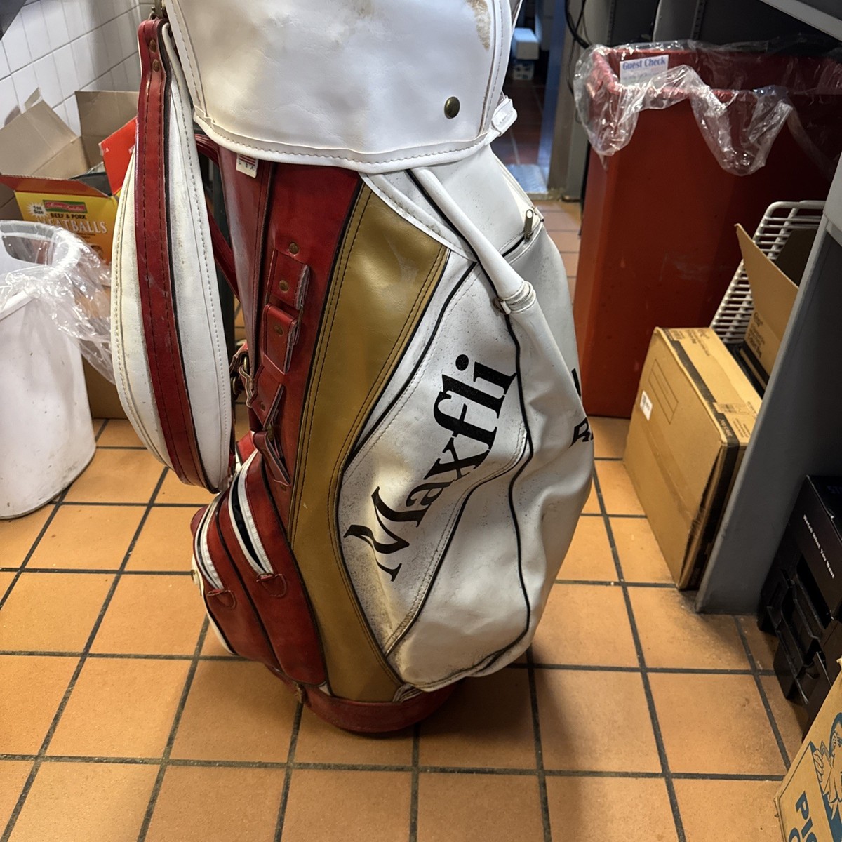 VINTAGE Maxfli Pro Golf Tour Bag White Red Gold Leather Dunlop