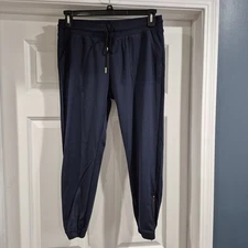 Zyia Jogger Pants Womens Medium Navy Peak Gold Zipper Performance Sweatpants