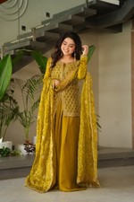 Yellow Viscose JEQUARD CHOLI with Jacquard Work