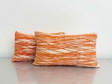 2 Kissen +Kissenbezüge IKEA Andrea Seide Samt abstraktes Streifen Muster 30x50cm