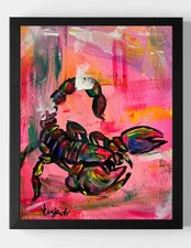 GUAJARDO Original Neo Expressionism Scorpion Dreams 14X11 Canvas Signed Art