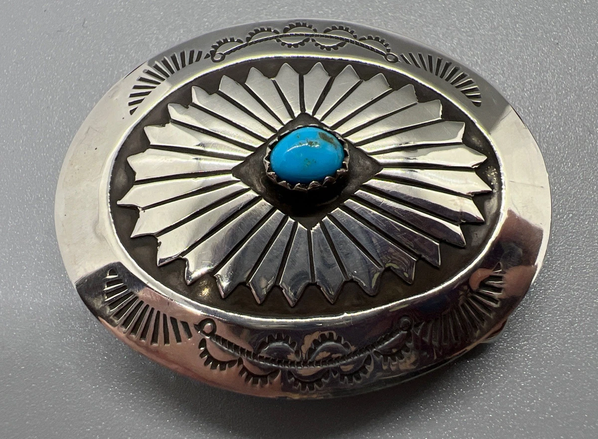 Silver Turquoise Belt Buckle In Collectible Western 