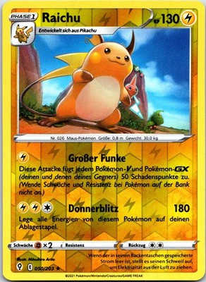 Raichu Reverse Holo SWSH07: Evolving Skies 050/203 NM deutsch Pokemon Karte