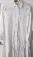 Tory Burch White Cotton Woven Shirt Dress 2 Midi Collared Button Ruffle Long
