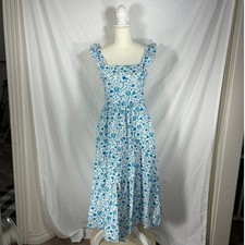 Draper James Blue Paisley Floral Cotton Smocked Ruffle Midi Dress EHMD255 Medium