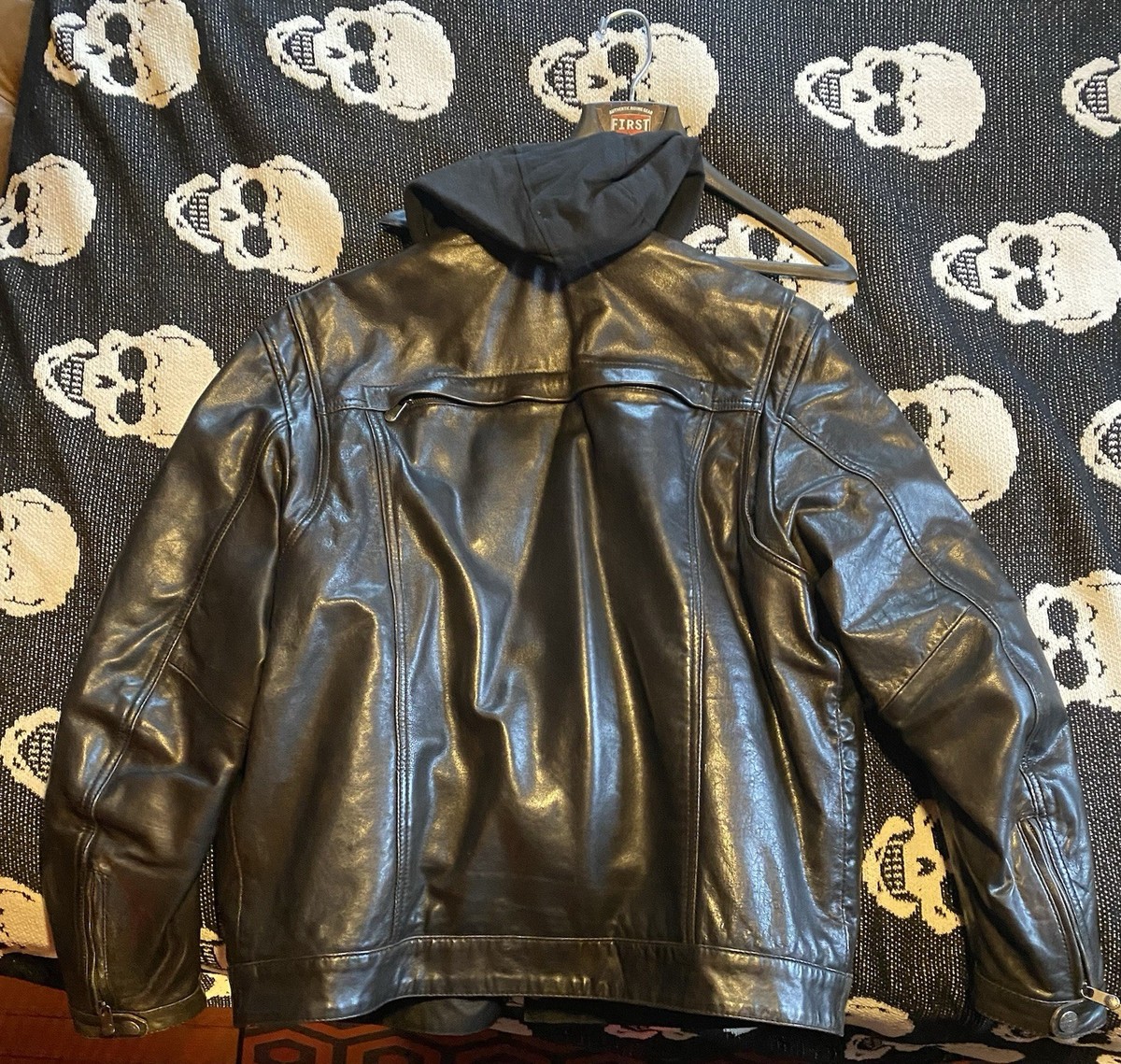 First MFG Co Vendetta Mens Motorcycle Leather Jacket Black Olive