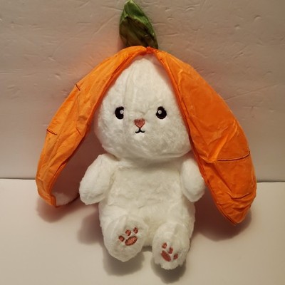Reversible White Rabbit Stuffed Animal Plush in Orange Carrot Case, Medium