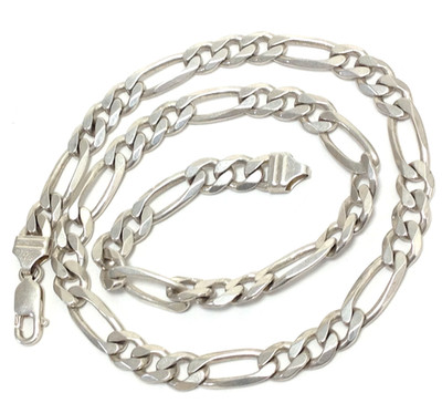 Signed Italy Solid Sterling Silver 8mm Wide 20'' Figaro Link Chain Necklace 49.3g