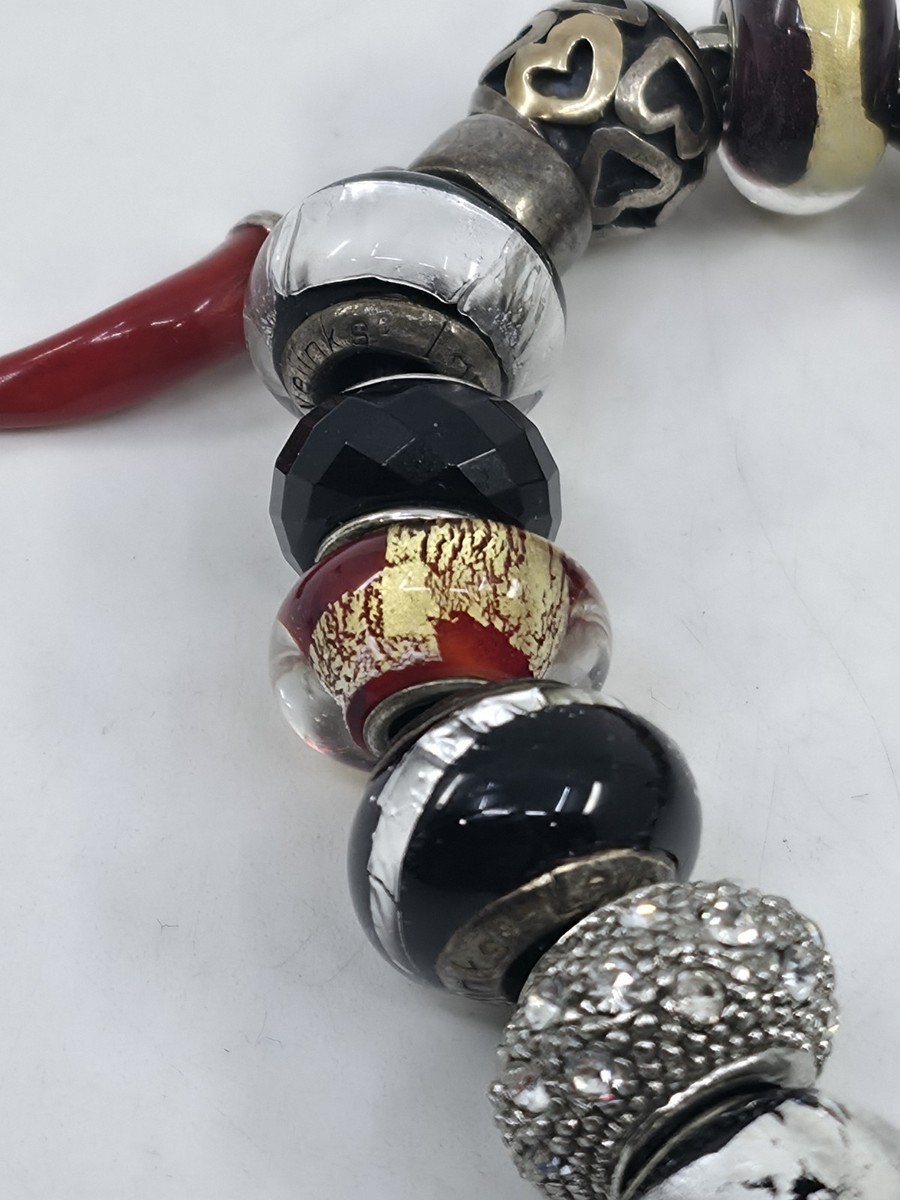 Trollbeads LAA 925 Silver Fish Lock Bracelet Murano Glass Red Cornicello Charm View 4