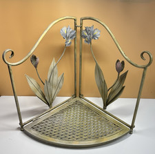 Corner Stand IRIS METAL FLOWERS 12" Wide 15" Tall Planter Shelf Wall Mount Loops