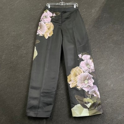 TED BAKER LONDON Nayaat High Waisted Pants Women's Size 2 Black Floral