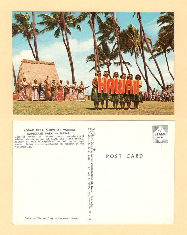 1970s KODAK HULA SHOW WAIKIKI KAPIOLANI PARK HAWAII POSTCARD