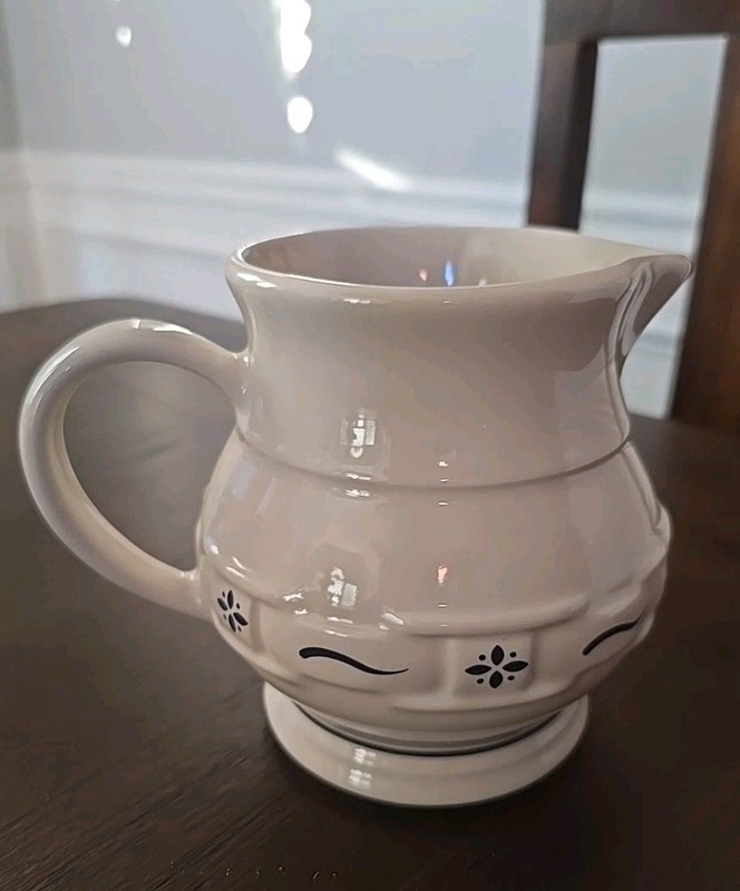 Longaberger Woven Tradition Pottery CLASSIC BLUE Small 5 1/2" Juice Pitcher~USA