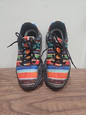 Yes We Vibe Colorful Tribal Stripe On Black Canvas Shoes Womens 6.5