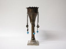 Ancien Fourneau de narguilé en cuivre avec perles bleues art Qajar XVIII-XIXème 