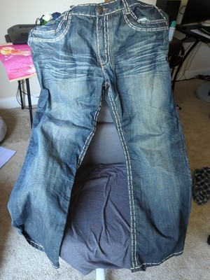 Royal Testament Jeans Men's 44 Blue Contrast Thick Stitch Embellishment