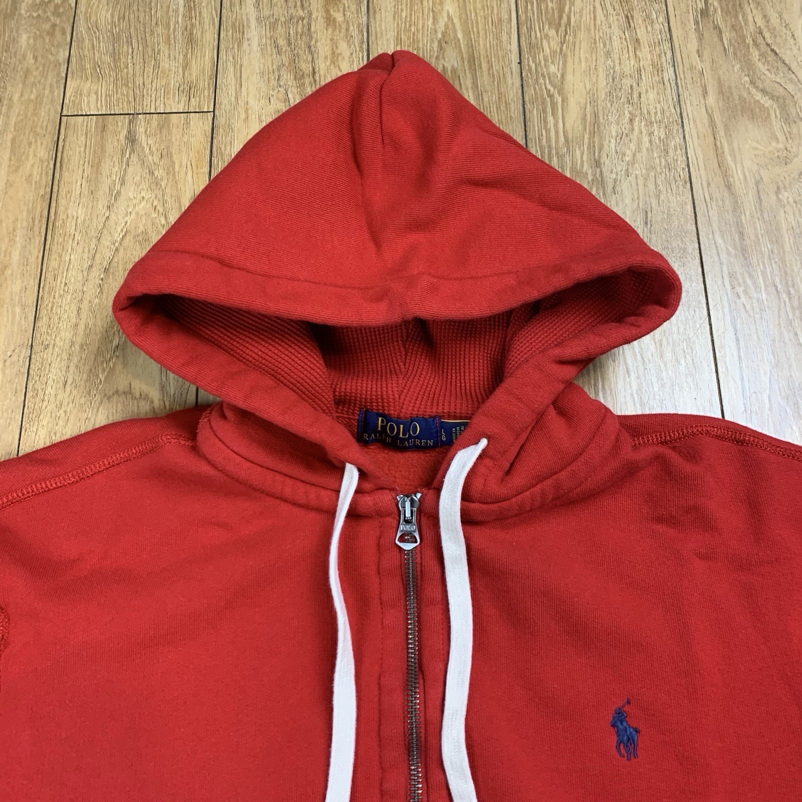 Polo Ralph Lauren Hoodie Men L Red Full ZIp Fleece Sweatshirt Heavyweight thumbnail 2