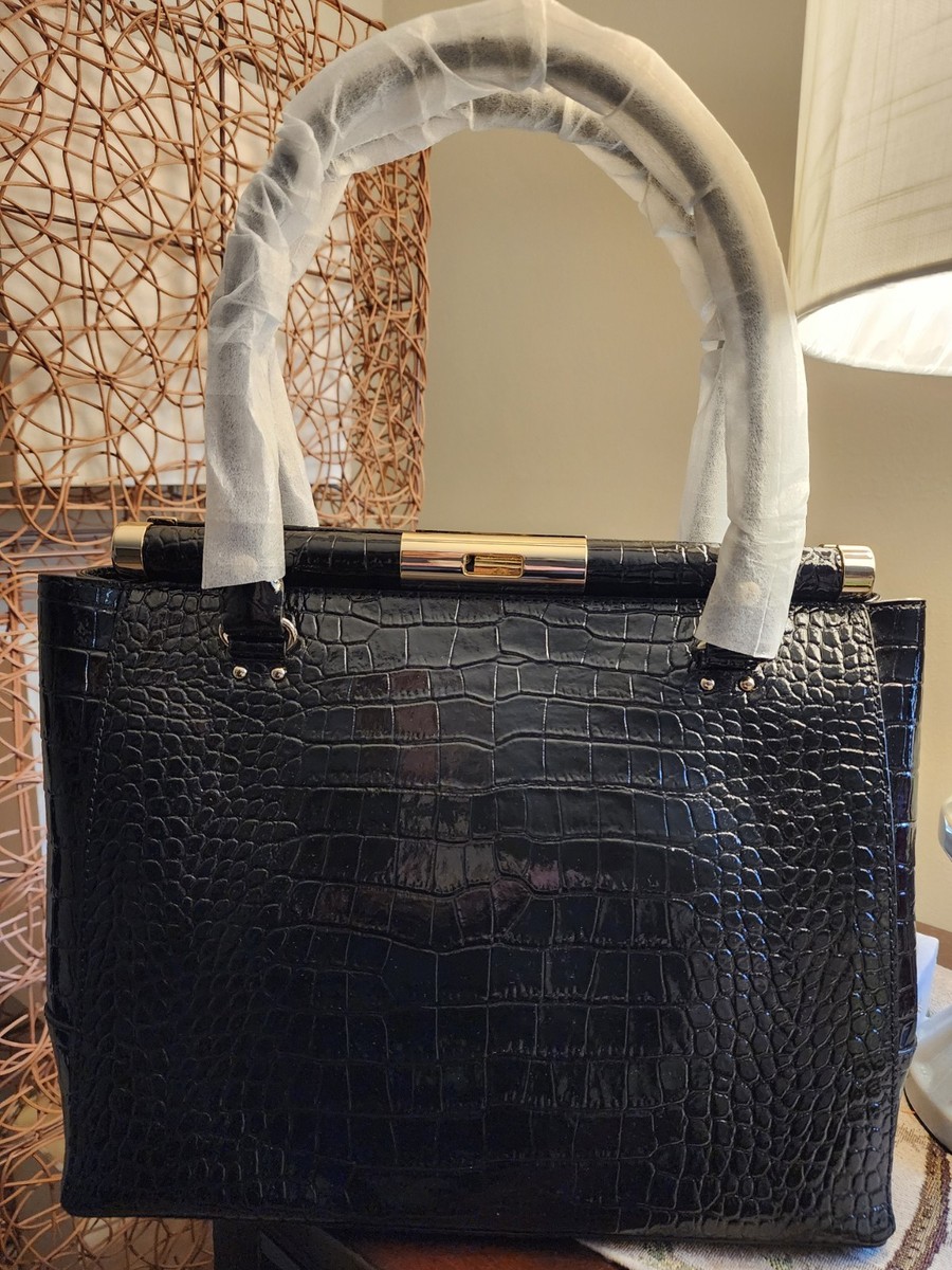 Kate Spade Knightsbridge Constance Croc-embossed Black Patent
