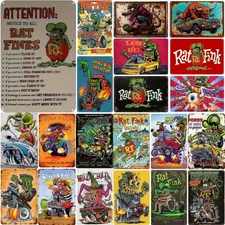 Vintage Poster Rat Fink Plate Tin Metal Signs Home Decor Wall Garden Plaque Bar