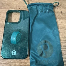 iPhone 14 Pro Loopy Case Emerald Sparkle Bows Lefty