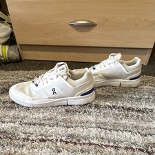 On THE ROGER Tennis Sneaker. Color: White Blue Mesh Low Top Lace Up.