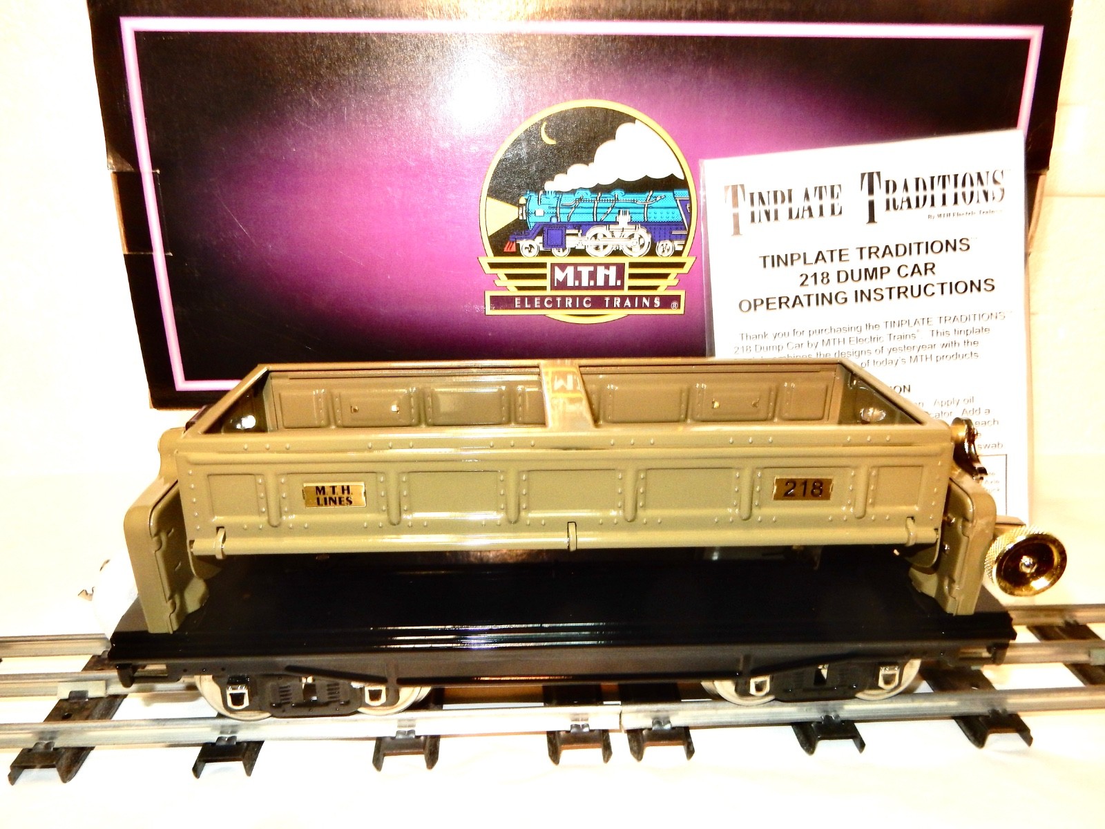 MTH  Tinplate Traditions - Standard Gauge- #218 Dump Car w Brass Trim-New w Box!