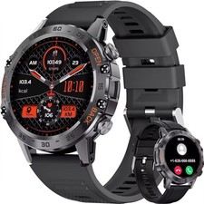 Black Smartwatch Fitness Tracker IP68 Waterproof Heart Rate BP Military Style