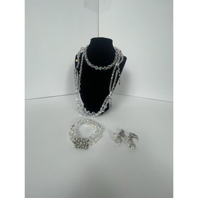 Vintage 1950s Aurora Borealis AB Glass Crystal Jewelry Set Necklace Bracelet 60s