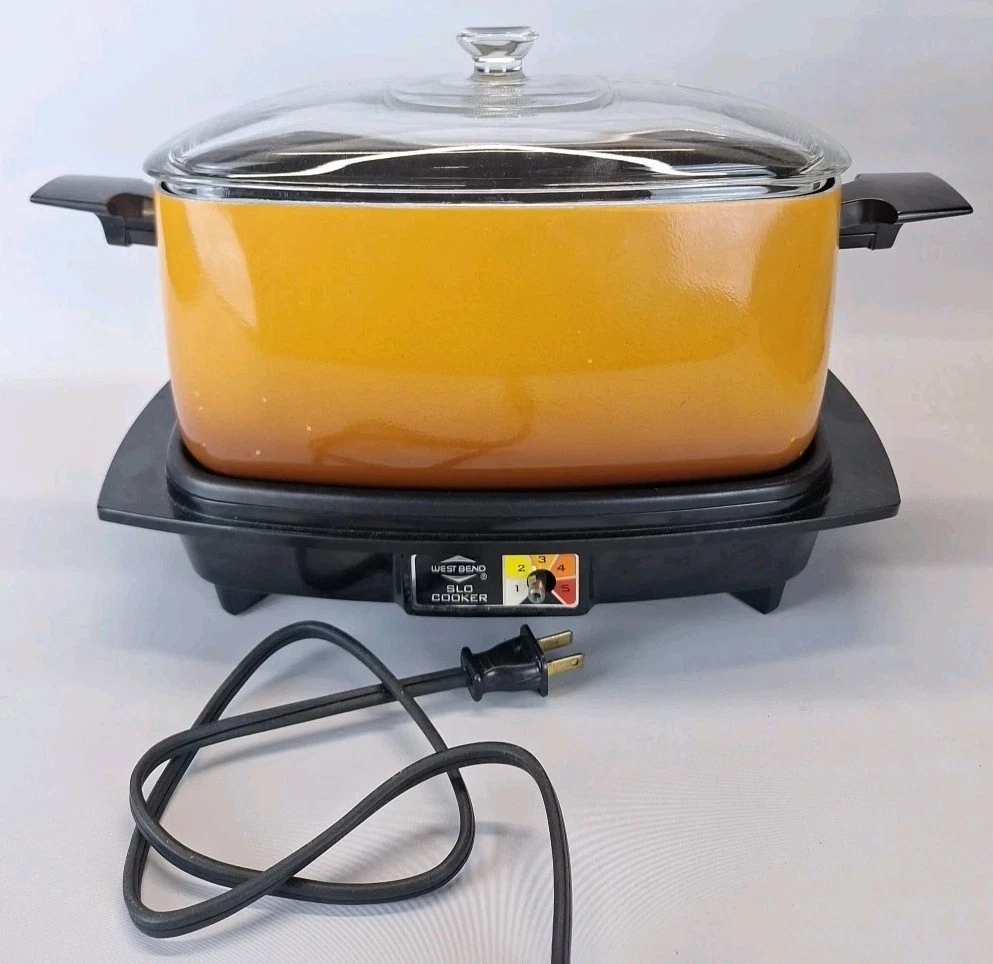 West Bend Vintage 80s Slo Slow Cooker 6 Qt Glass Orange Made In USA 5275 READ