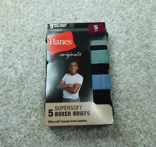 Hanes Underwear Boys Small 6/7 Black Boxer Briefs Bamboo Originals 5 Pairs