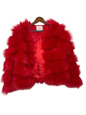 Vera & Lucy Red Faux Fur Coat Jacket Womens XS