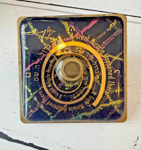 Signed Gary Rosenthal Dreidel Art Glass Green Black "Miracle" Judaica Hanukkah