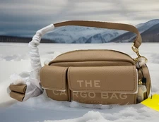 AUTH NWT Marc Jacobs The Leather Cargo Logo Zip Top Handle Shoulder Bag In CAMEL