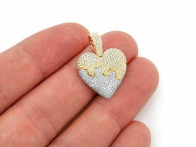 2 kt Rundschliff VVS1 Diamant tropfendes Herz Anhänger Kette 14 K zweifarbig vergoldet