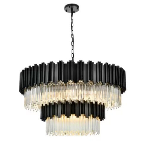 Crystal Chandelier Light Fixture Modern Black Large Living Dining Room 40