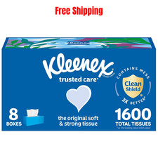 Kleenex Trusted Care Facial Tissues, 8 Flat Boxes, 2-Ply, 200 Tissues Each Box