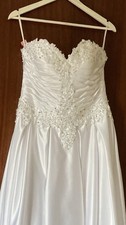 White Wedding Dress Size 16 A-Line Sweetheart Strapless Satin Beaded Princess