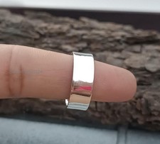 Solid 925 Sterling Silver Flat Wedding Band Simple Boho Statement Ring SS12
