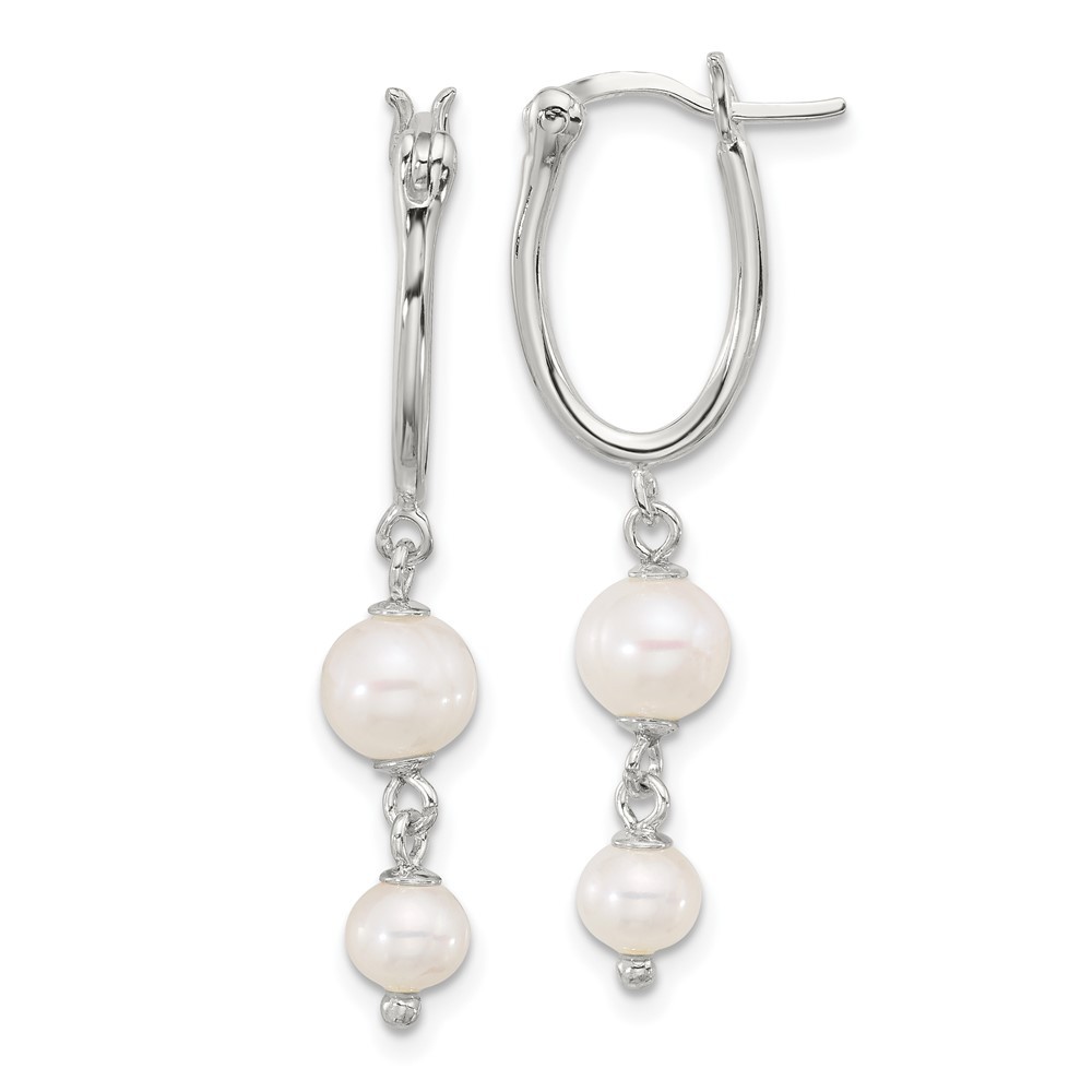Sterling Silver Polished Double Freshwater Cultured Pearl Dangle Hoop Earrings
